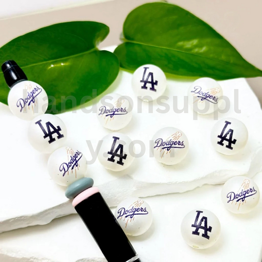 LA Baseball Theme 16MM Frosted White Round Acrylic Beads Random Mix