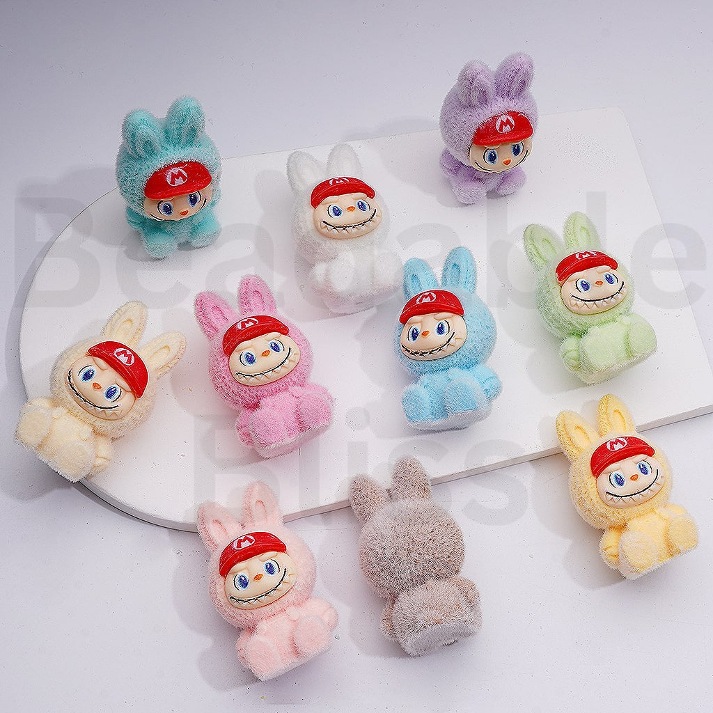 Cute Flocked Labub with Supe Mari Cap Pendants Pen Topper Acrylic Bead ...