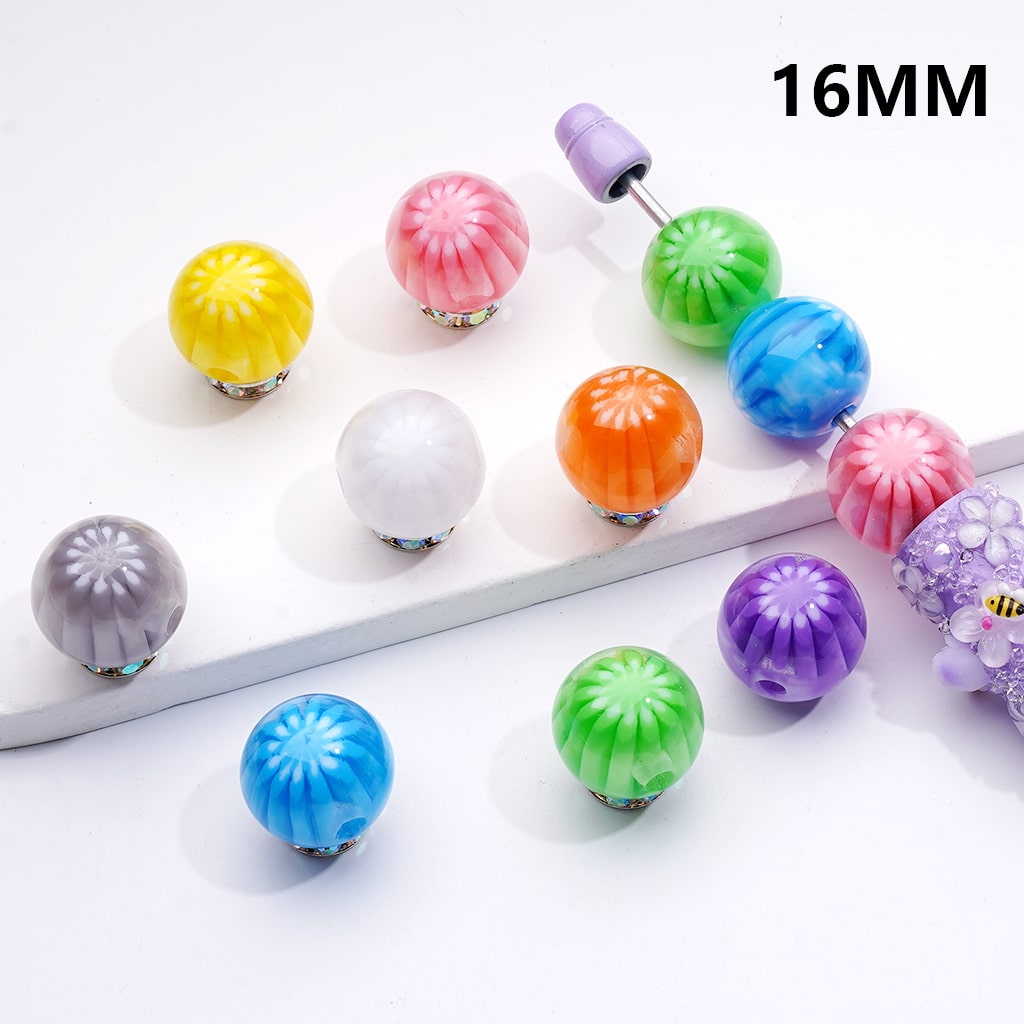 Chrysanthemum Stripe Round Beads Multi-Color Round 16MM Acrylic Beads (Single Color is only available for 200pcs(whole bag))