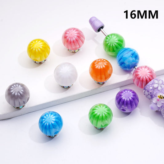 Chrysanthemum Stripe Round Beads Multi-Color Round 16MM Acrylic Beads (Single Color is only available for 200pcs(whole bag))