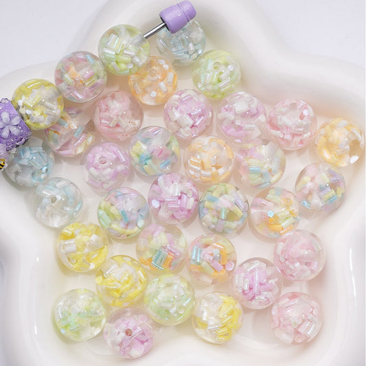 Candy Stick Inside Multicolor or Single Round Design Shiny Shade Acrylic Beads 16MM