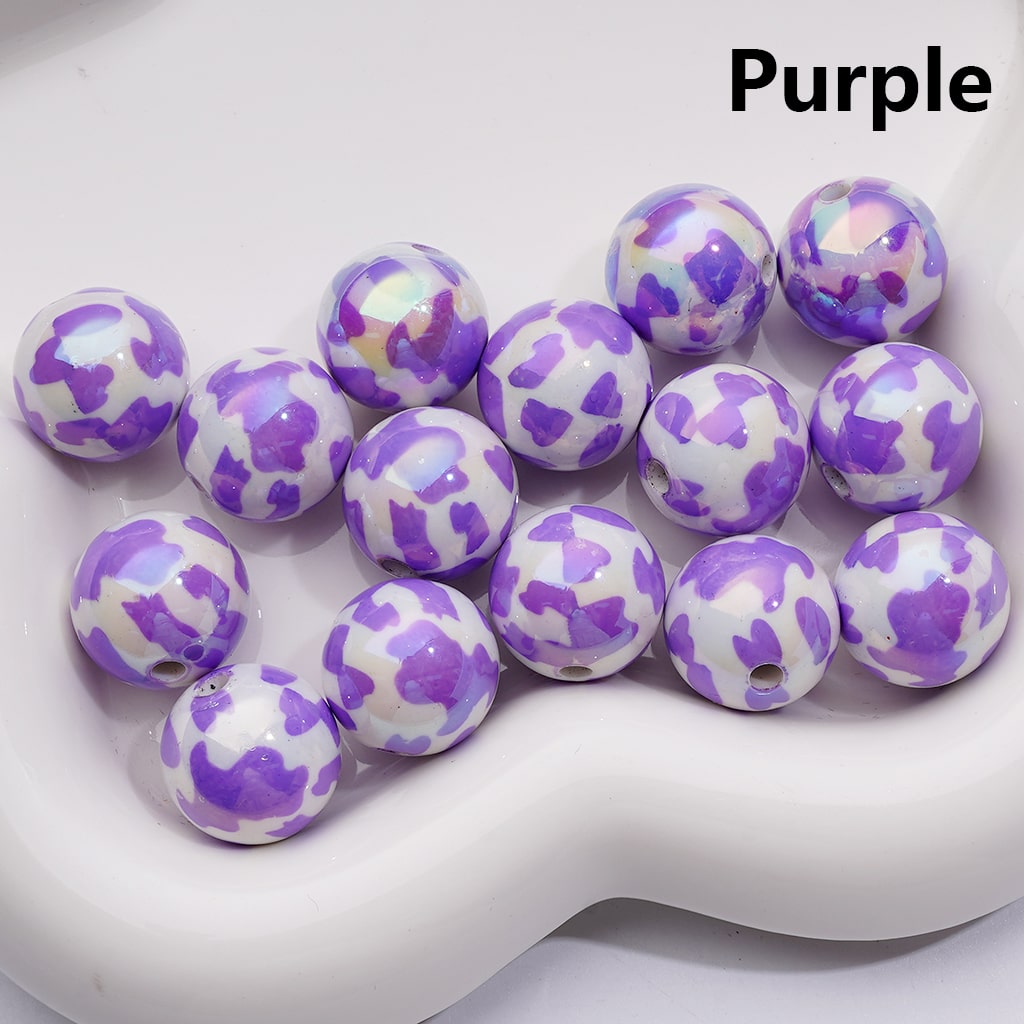 Cow Prints Multi-Color UV Coating Round Acrylic Beads, 16MM (Single Color is available for 200pcs Whole bag)