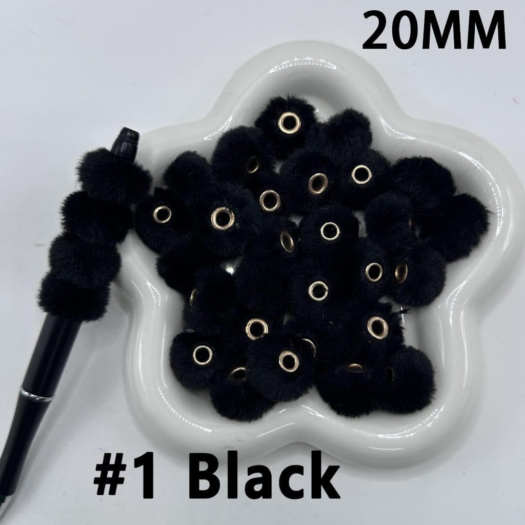 Cute Solid Colored Pom Pom Fluffy Hard Beads, 20MM