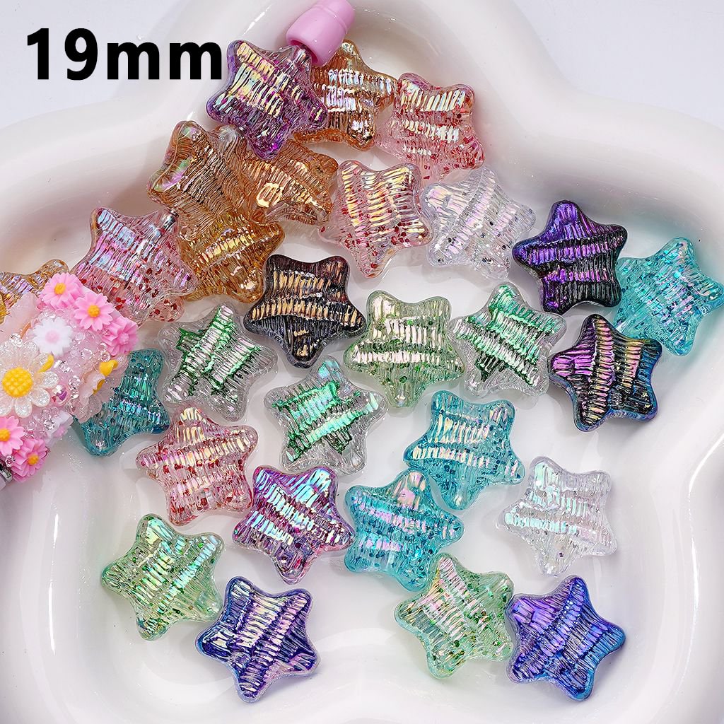 Glossy UV-Coated Multi-Color Acrylic Beads – Concave Striped Five-Pointed Star, 19MM