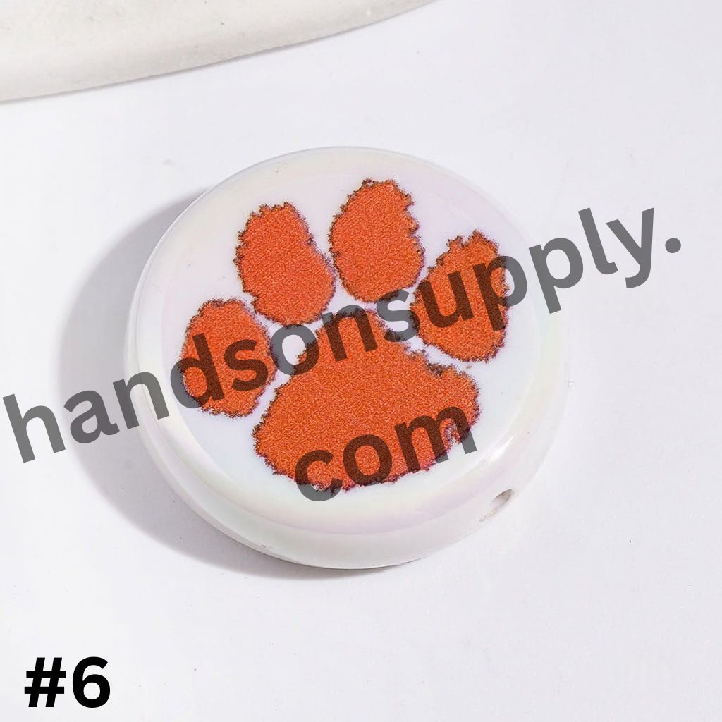 UV-Coated American College Sports Football Team Logo Series Flat Round Acrylic Beads, 23MM