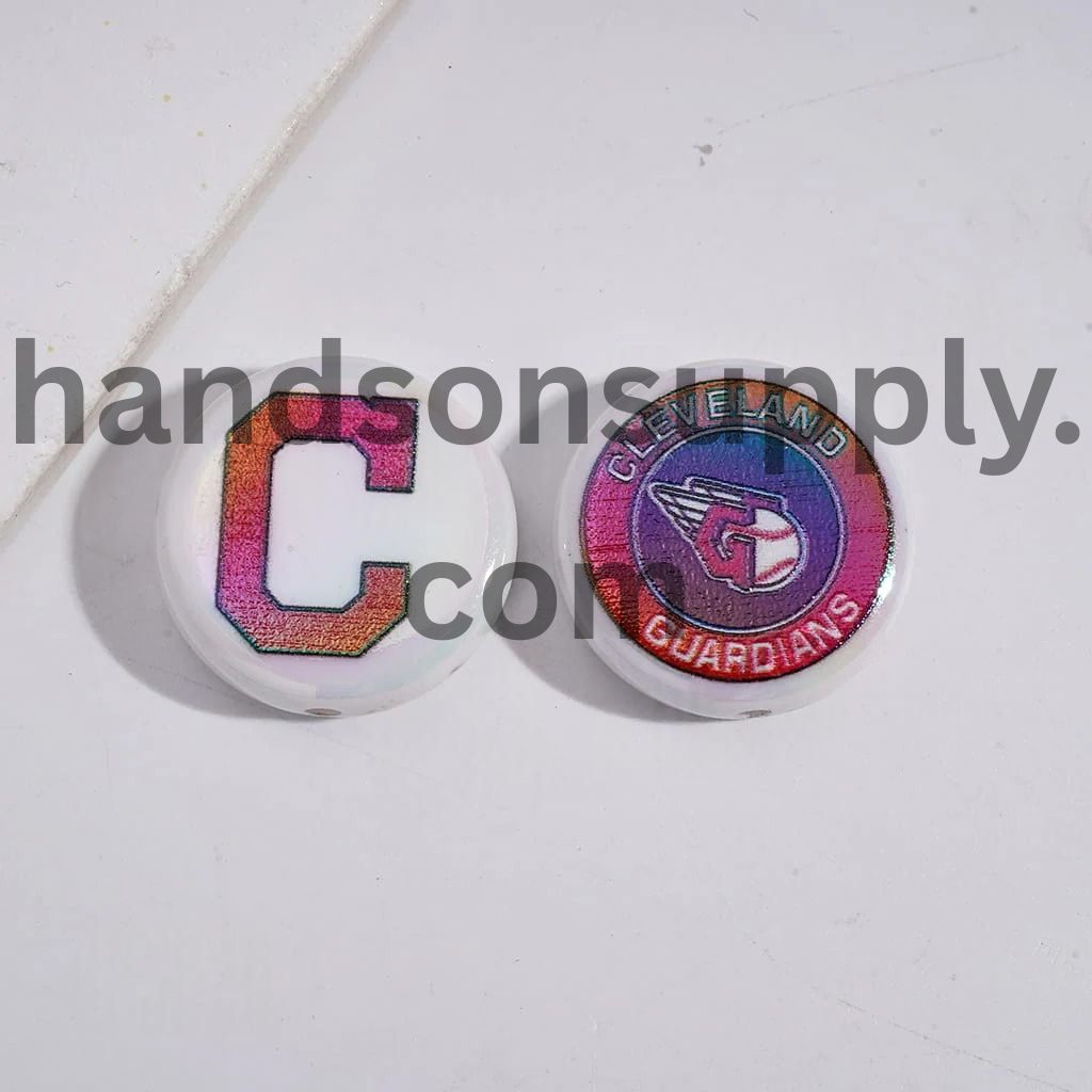 UV Coating with Sports American Baseball Series Acrylic Beads, Around 24MM, Flat Round Shape