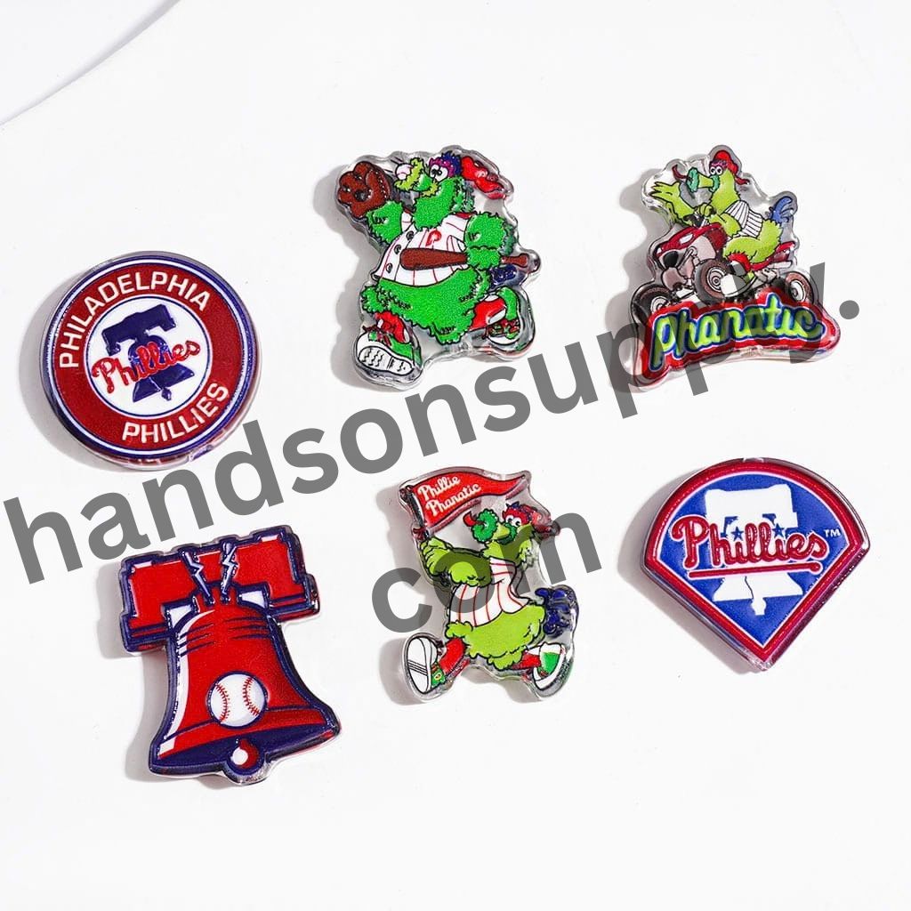 Philadelphia Phillies Baseball Team Logo and Sports Theme Semi-Clear Acrylic Beads, Random Mix