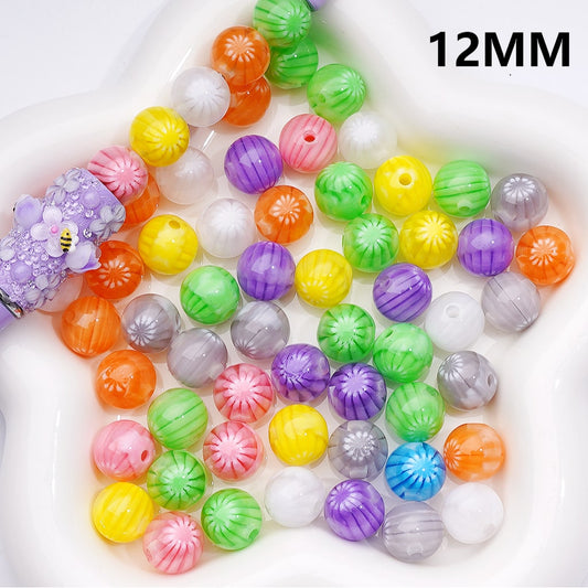 Multi-Color Chrysanthemum-Shaped Stripes Round Acrylic Beads, 12MM ( Single Color is only available for 400pcs(whole bag))