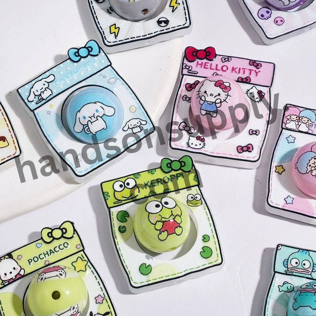 Playful Animal Character Bread Bag Frame & Printed Round Acrylic Beads Set Collection, Random Mix (Please Read Description)