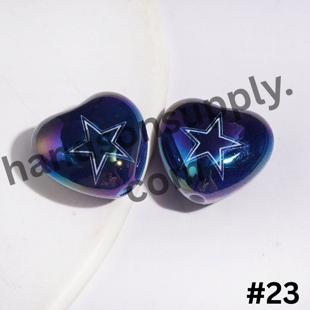 UV-Coated Heart-Shaped American Football Team Logo Series Acrylic Beads, 18*20MM