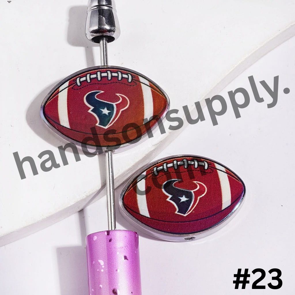 UV-Coated American Football Shape Acrylic Beads, Assorted Team Designs, 20-29MM, Random Mix
