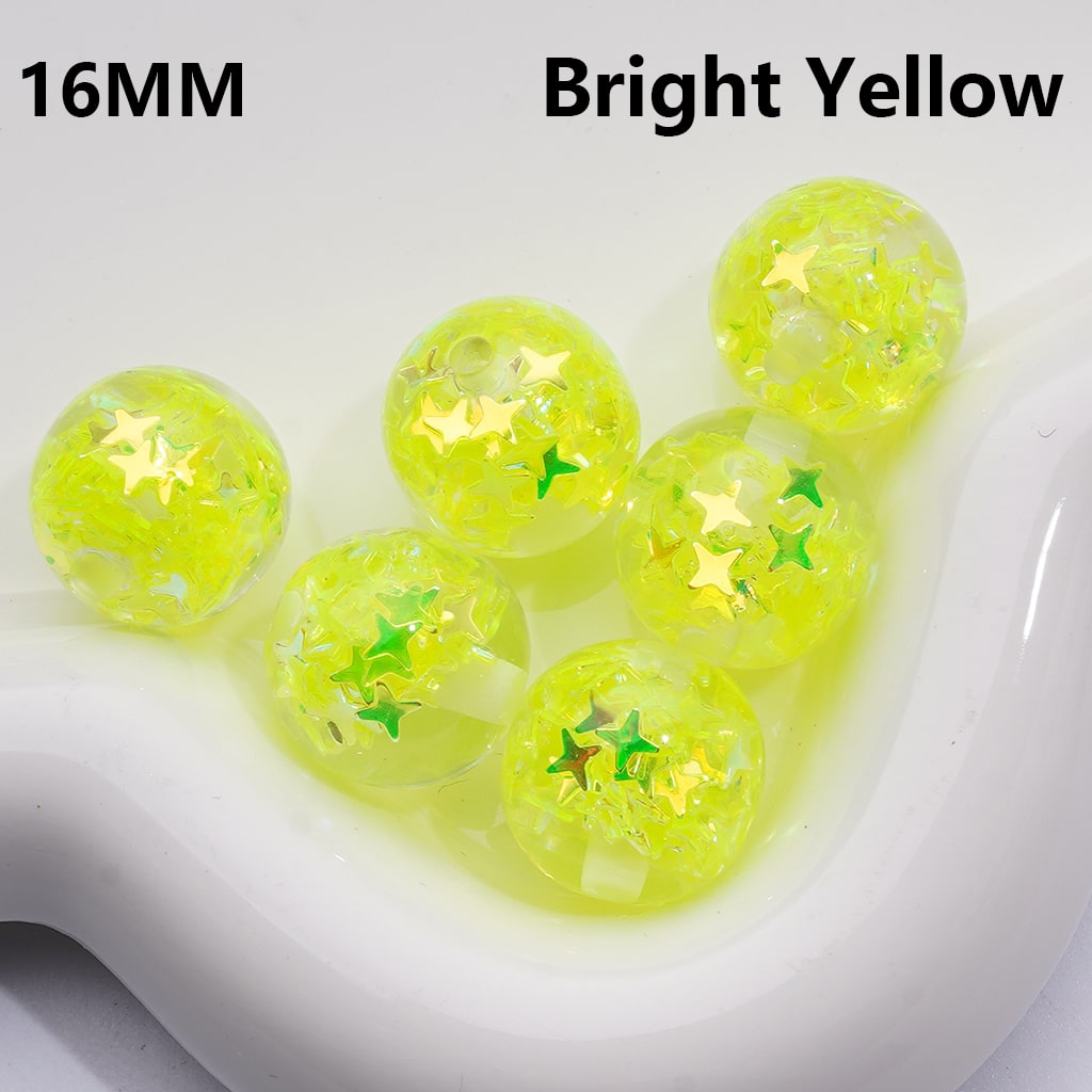 Mini Colorful Star Flakes Confetti Inside Multi-Color Translucent Round Acrylic Beads, 16MM (Single Color is available for 200pcs(Whole bag))