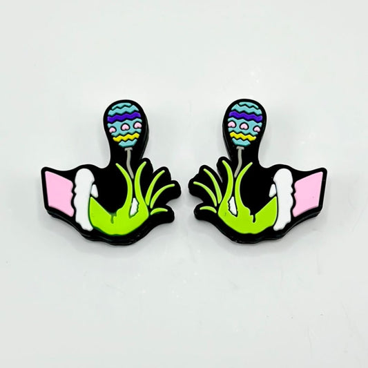 Green Character Holds Colorful Easter Eggs Green Monster Silicone Focal Beads