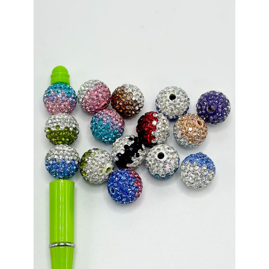 Clay Beads with Ombre Color Round and Rhinestones, Random Mix Color, 16mm, PLEASE READ DESCRIPTION