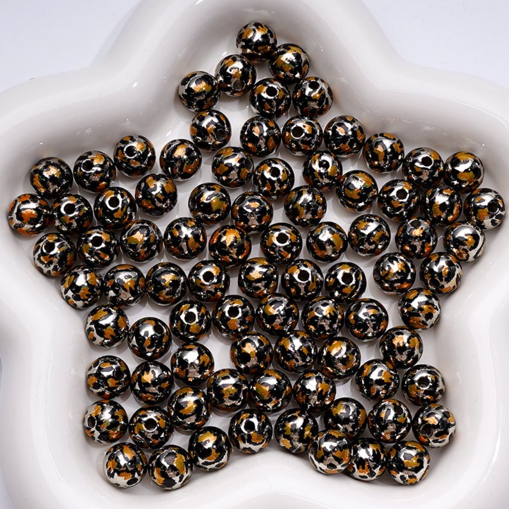 Jaguar Prints Shiny Glossy Silver KC Gold Gold Round Acrylic Waist Beads for Jewelry Making,10MM
