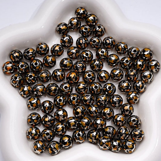 Jaguar Prints Shiny Glossy Silver KC Gold Gold Round Acrylic Waist Beads for Jewelry Making,10MM
