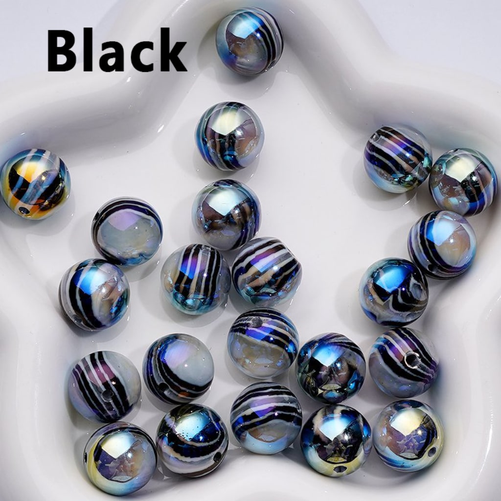 Round Acrylic Beads with UV Gloss and Colorful Art Stripes 16MM