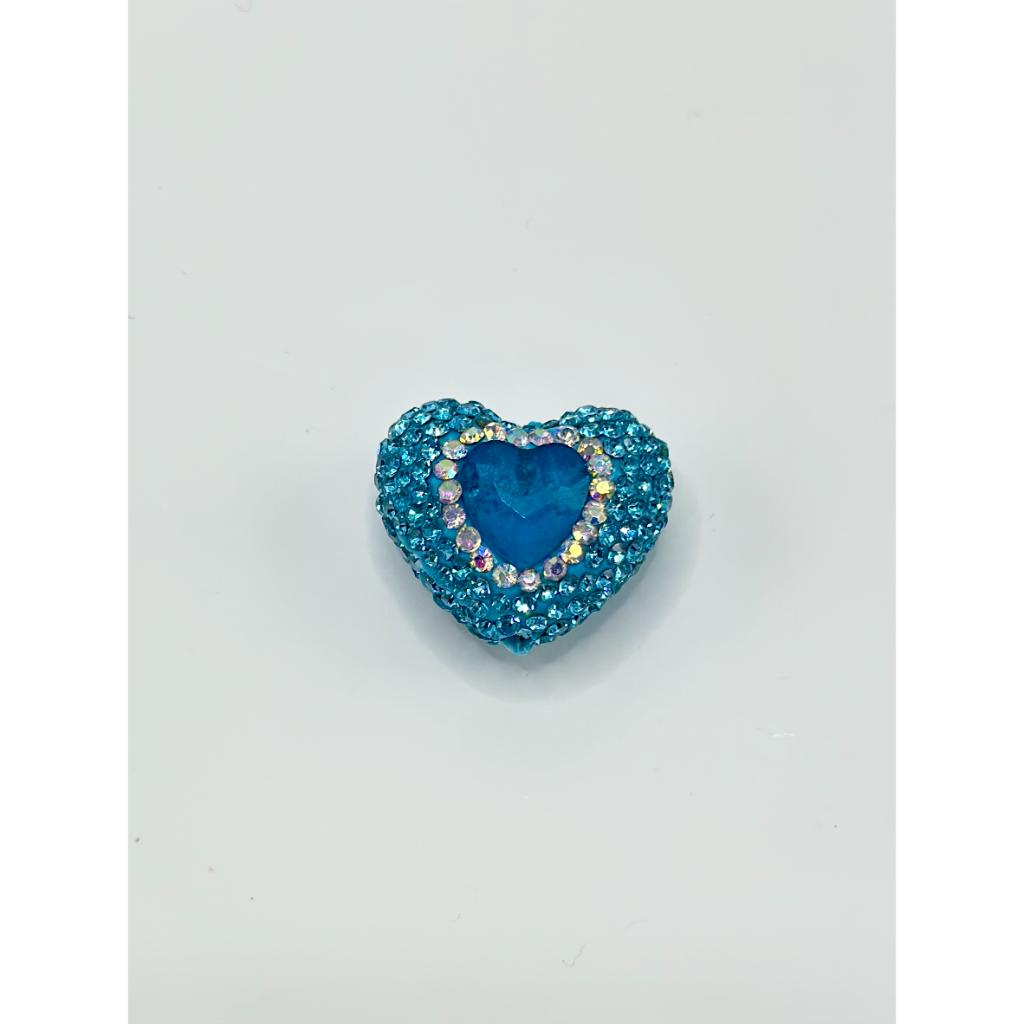 Sparkling Bling Bling Heart Clay Beads with Colorful Rhinestones, 20mm x 26mm