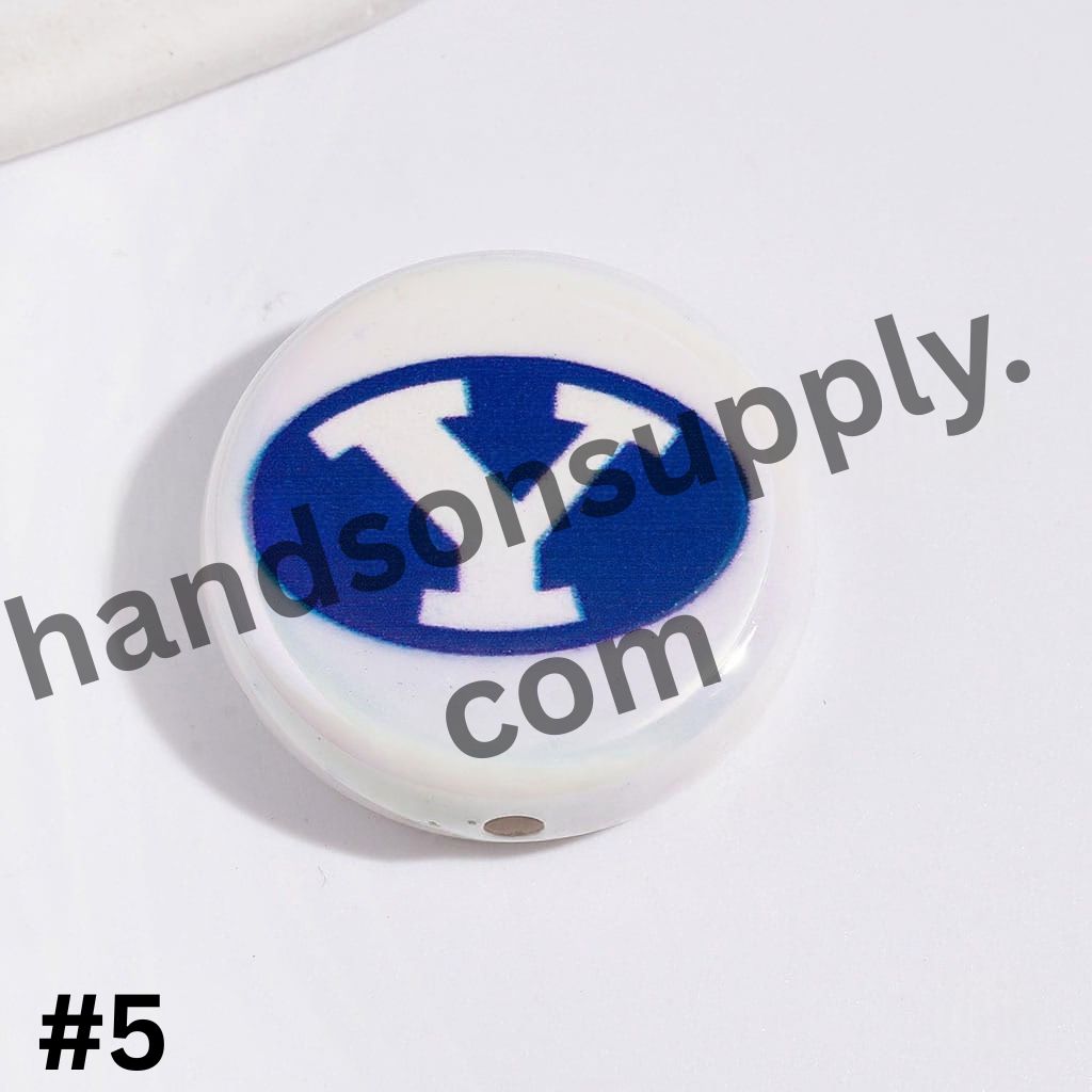 UV-Coated American College Sports Football Team Logo Series Flat Round Acrylic Beads, 23MM