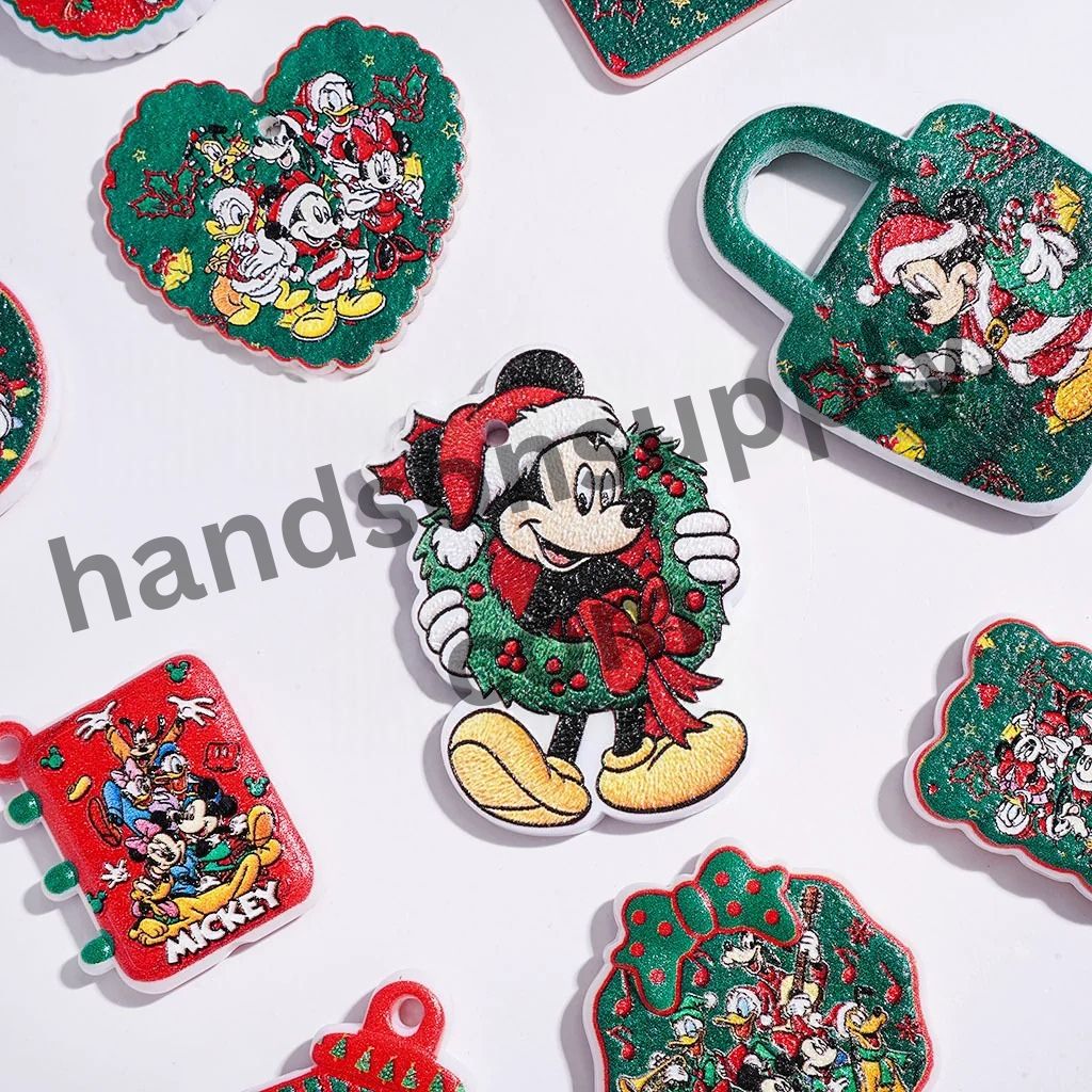 Festive Classic Cartoon Mouse & Duck Character Christmas Theme Acrylic Beads and Pendants, Random Mix