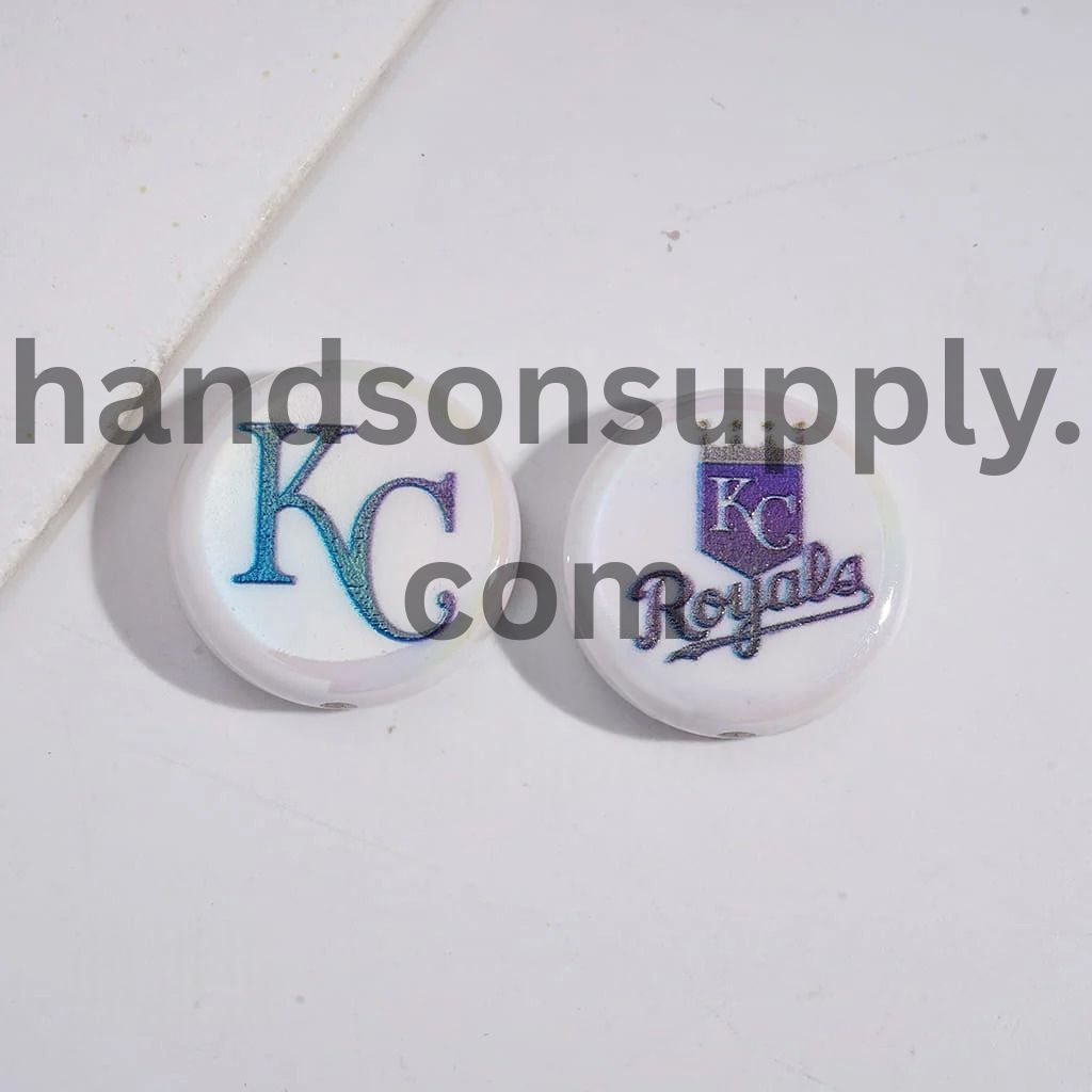 UV Coating with Sports American Baseball Series Acrylic Beads, Around 24MM, Flat Round Shape