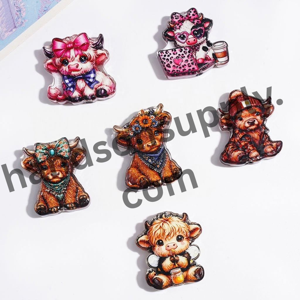 Cute Fluffy Baby Highland Cattle Series Semi-Clear Acrylic Beads, Assorted Style, Random Mix