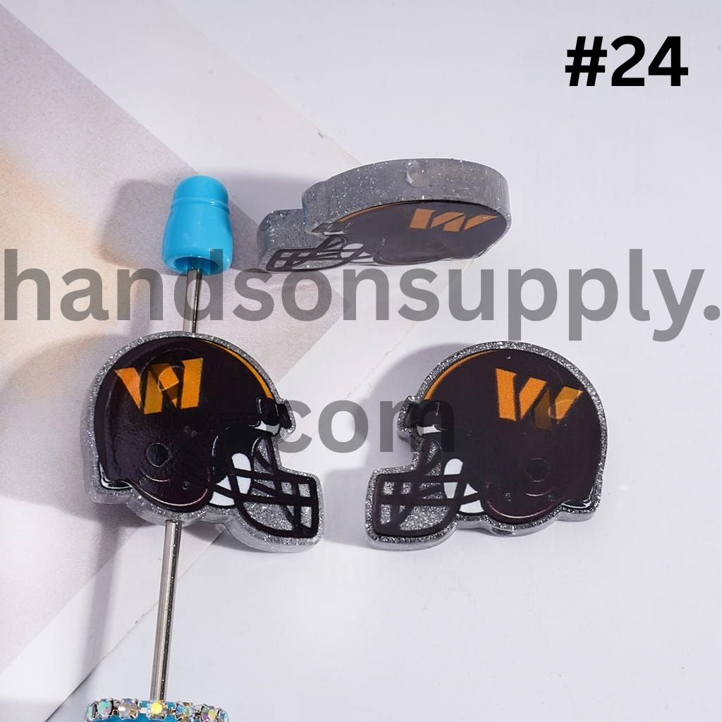 Silver Glitter USA American Football Helmet Shape Acrylic Beads 22*26MM