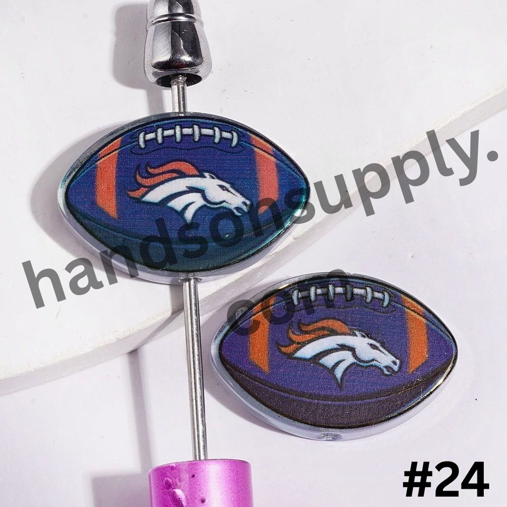 UV-Coated American Football Shape Acrylic Beads, Assorted Team Designs, 20-29MM, Random Mix