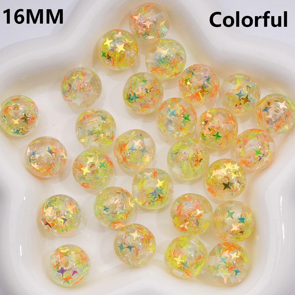 Mini Colorful Star Flakes Confetti Inside Multi-Color Translucent Round Acrylic Beads, 16MM (Single Color is available for 200pcs(Whole bag))