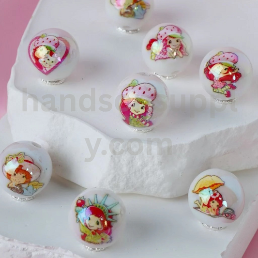 UV Coated White Round Berry Girl 16MM Acrylic Beads Random Mix