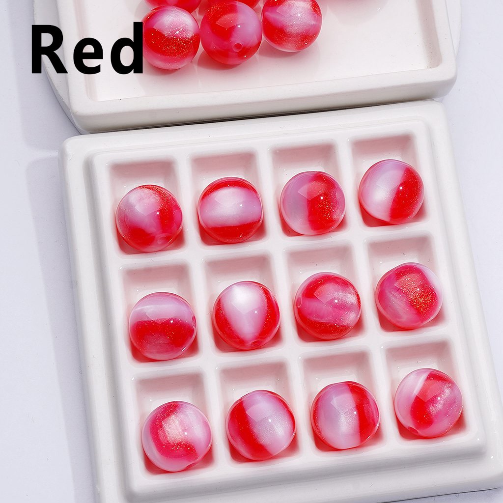 Trihedral Glitter Cat Eye Acrylic Beads – Color-Changing Round Design, 16MM