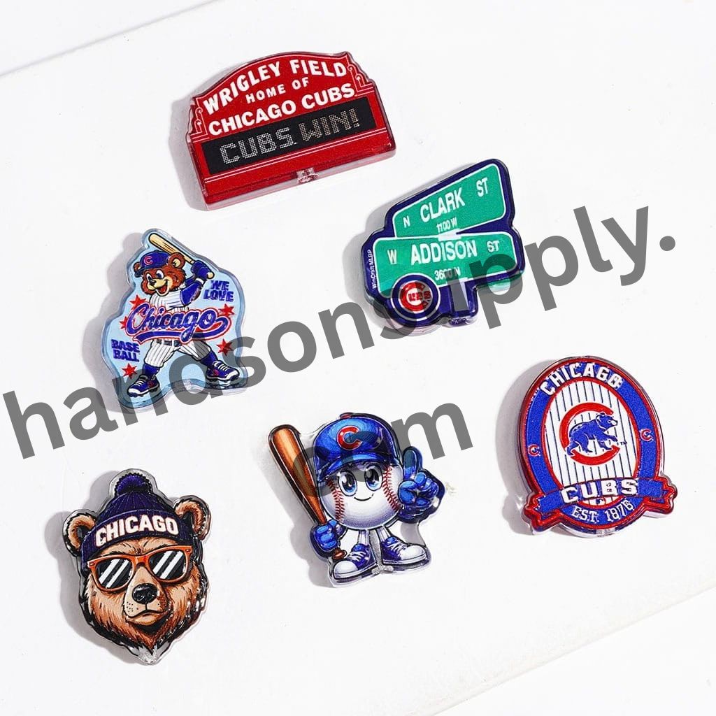 Competitive Chicago Bears American Football Team Logo Semi-Clear Acrylic Beads, Random Mix
