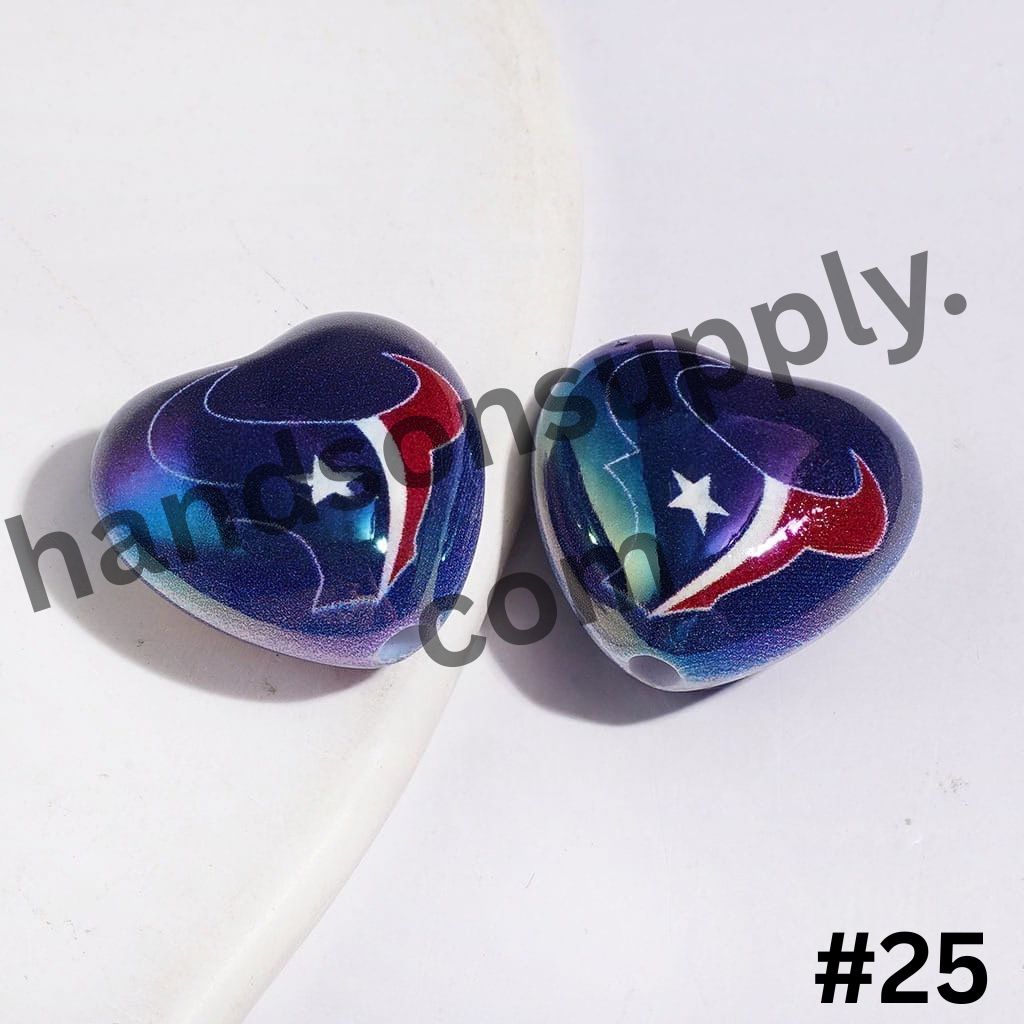 UV-Coated Heart-Shaped American Football Team Logo Series Acrylic Beads, 18*20MM
