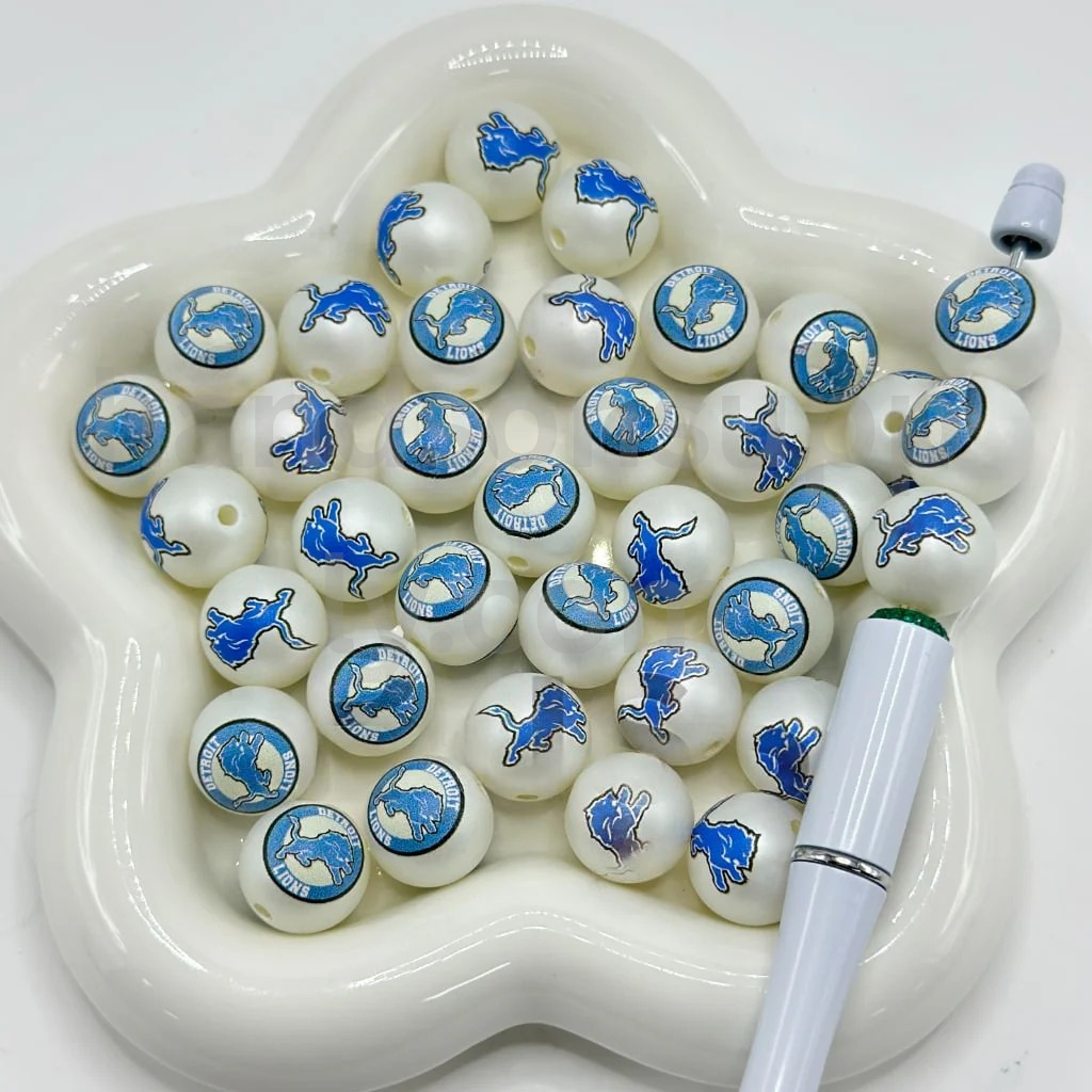 Frosted Matte White 16MM Sports Football Team Round Acrylic Beads