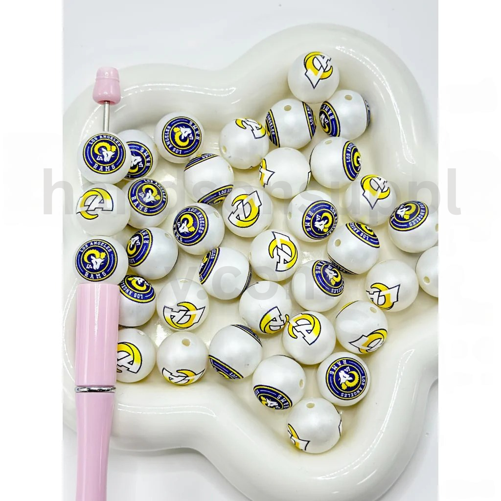 USA America LA Football Theme White Round 16MM Random Mix Frosted Acrylic Beads
