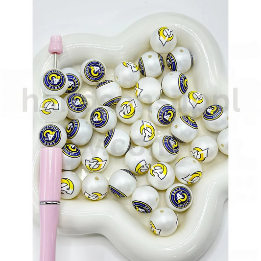 USA America LA Football Theme White Round 16MM Random Mix Frosted Acrylic Beads