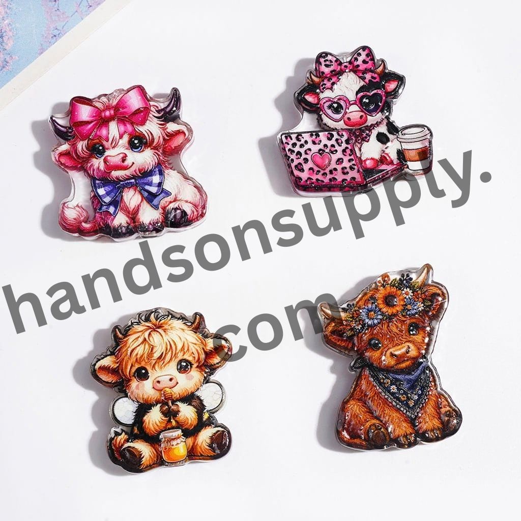 Cute Fluffy Baby Highland Cattle Series Semi-Clear Acrylic Beads, Assorted Style, Random Mix