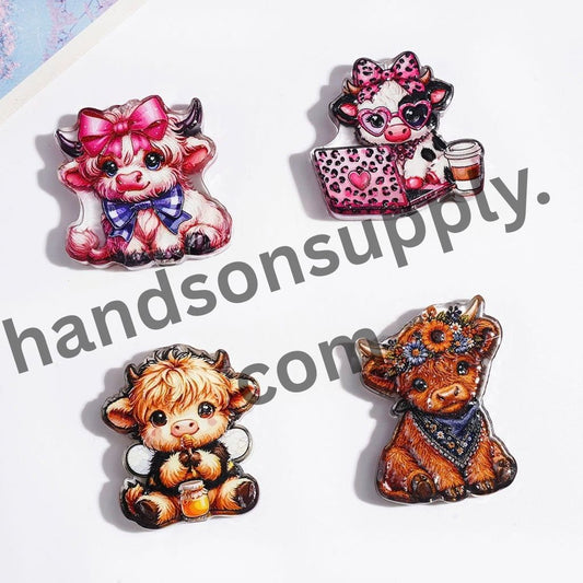 Cute Fluffy Baby Highland Cattle Series Semi-Clear Acrylic Beads, Assorted Style, Random Mix