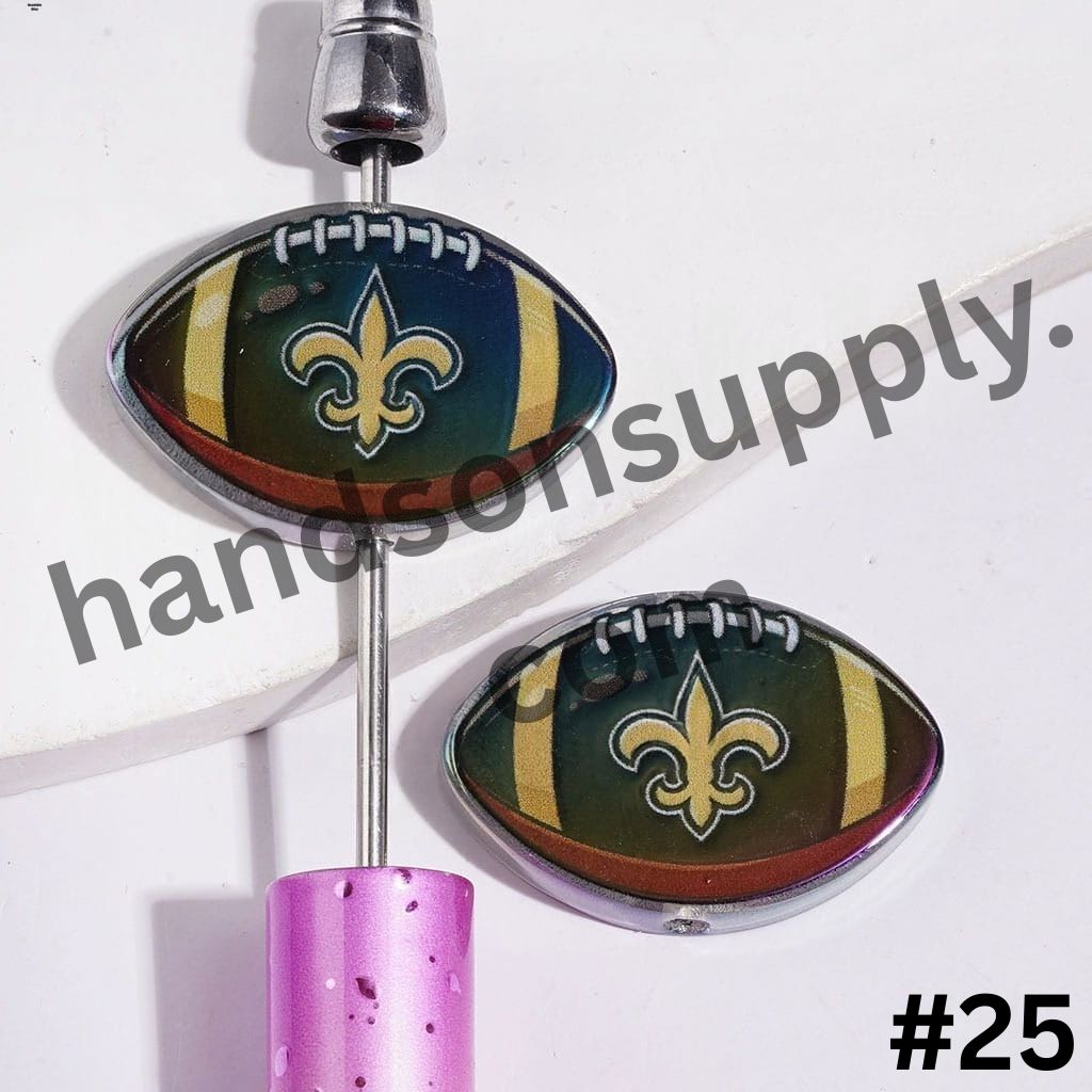 UV-Coated American Football Shape Acrylic Beads, Assorted Team Designs, 20-29MM, Random Mix