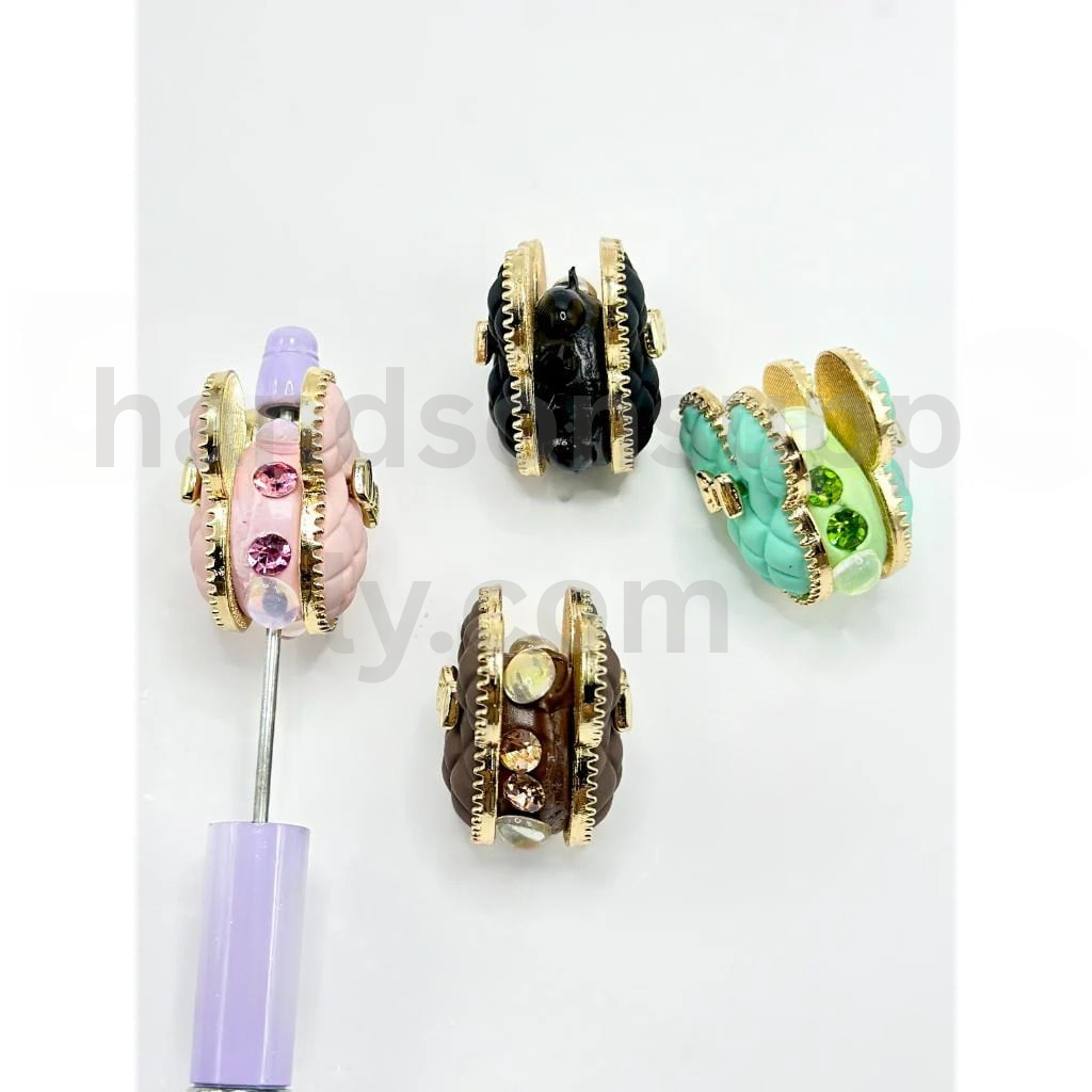 Gold Double-Sided Mouse Head with Bow and Colorful Rhinestones 30×34MM Alloy Beads