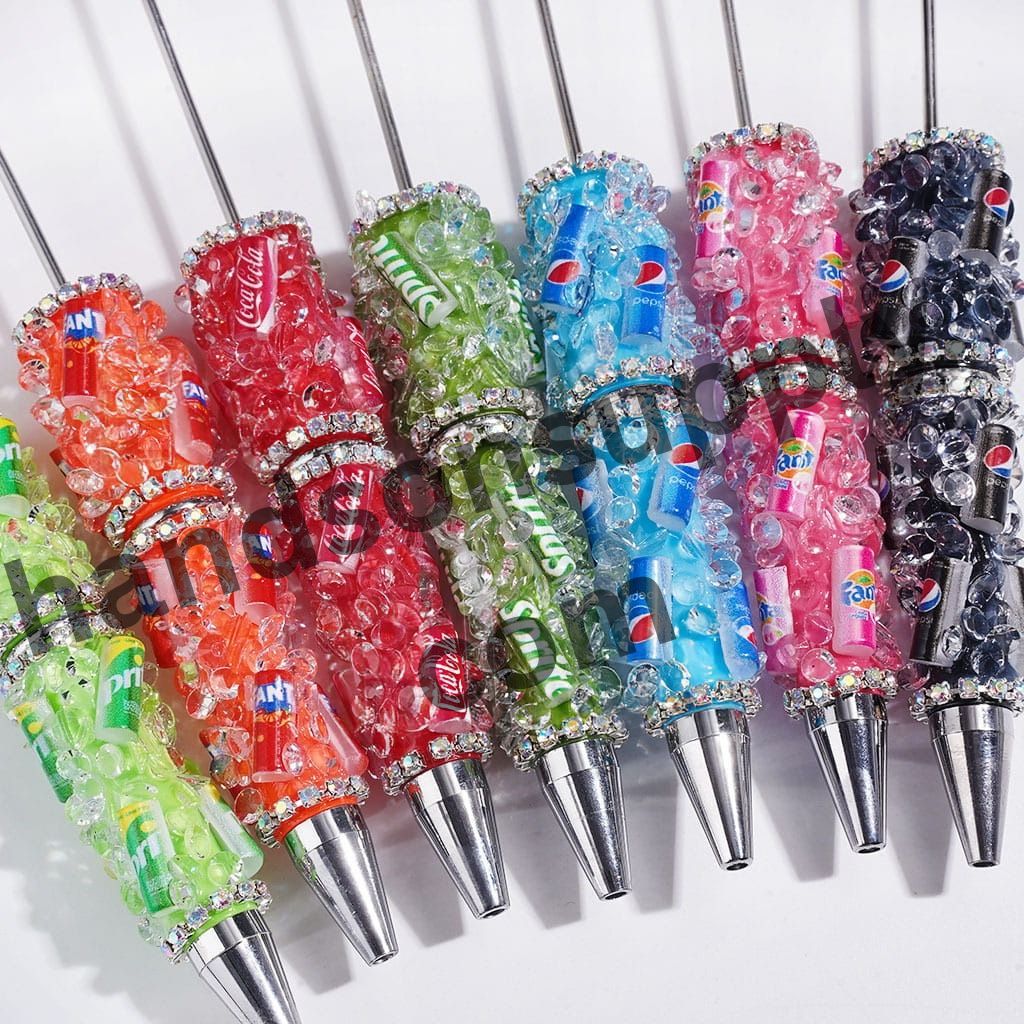 Refreshing Soda Carbonated Soft Drink Can and Cone-Shaped Rhinestone AB Chains, Handmade Beadable Pens, Multi-Color