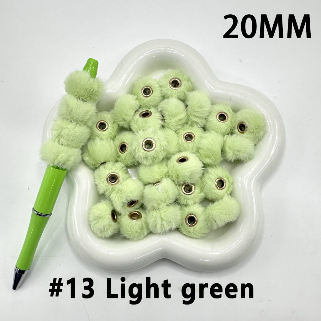 Cute Solid Colored Pom Pom Fluffy Hard Beads, 20MM