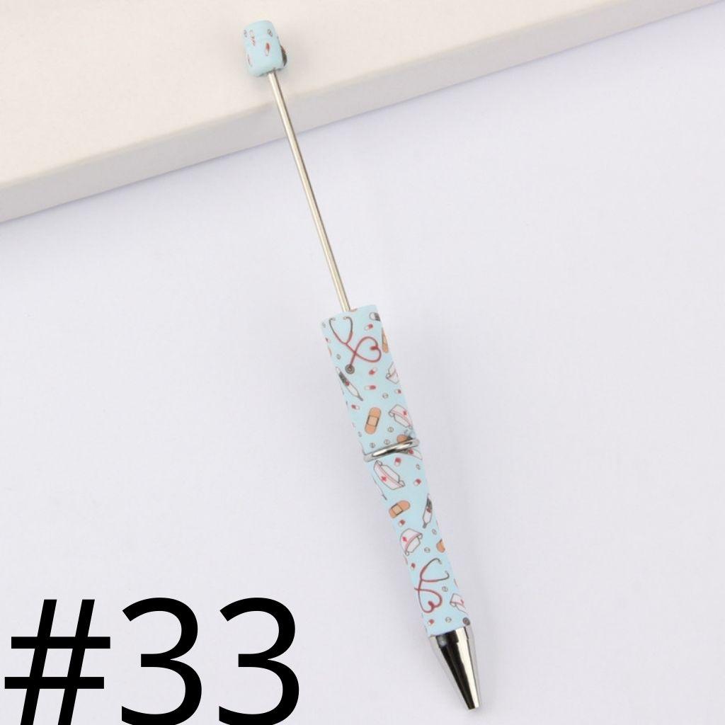Pink with Blue Doctor Flowers Printed Beadable Pens Number 33
