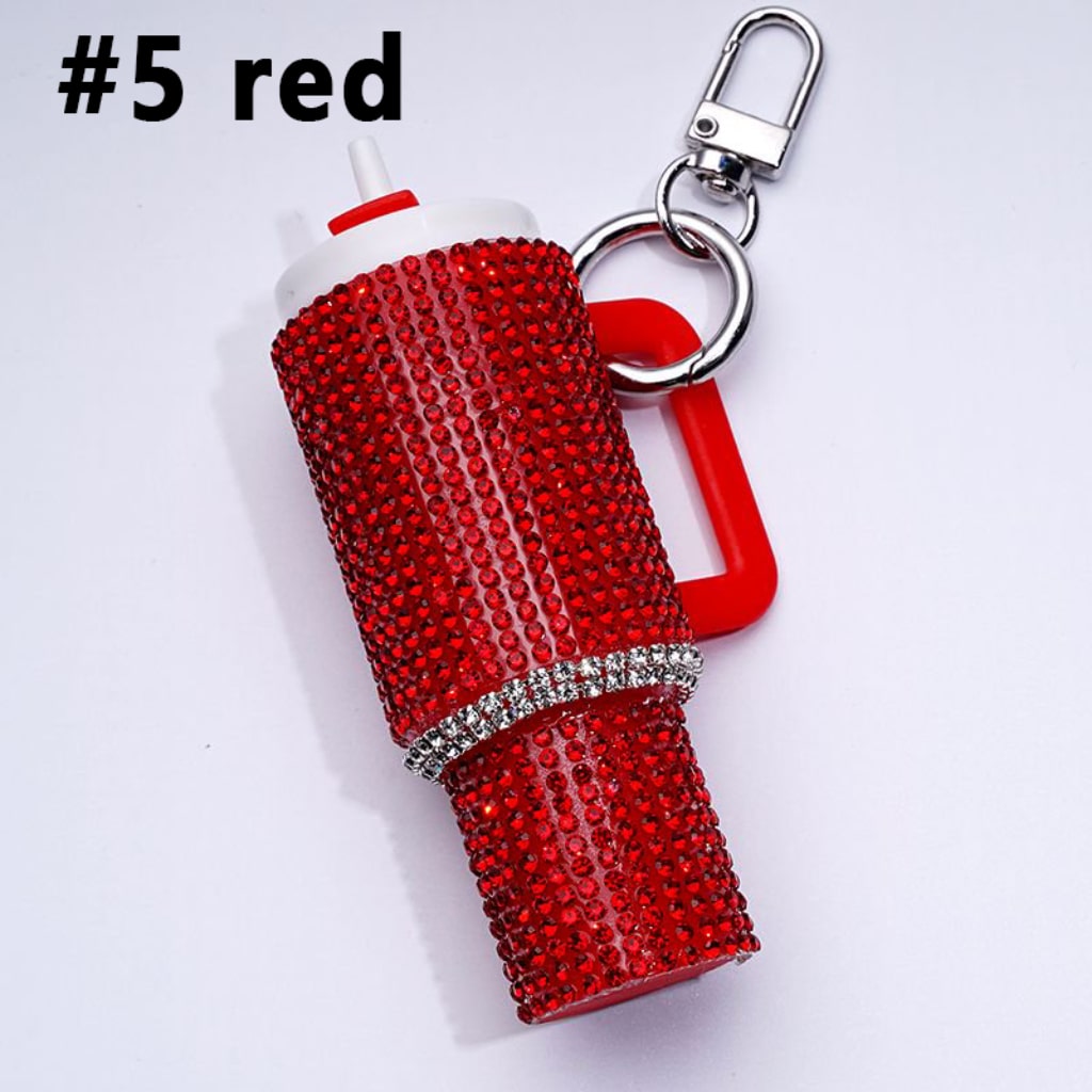 Rhinestones Bling Bling Mini Colorful Tumbler Chapstick Holder, Stanley Keychain Chapstick Holder, Size 10*5*3cm