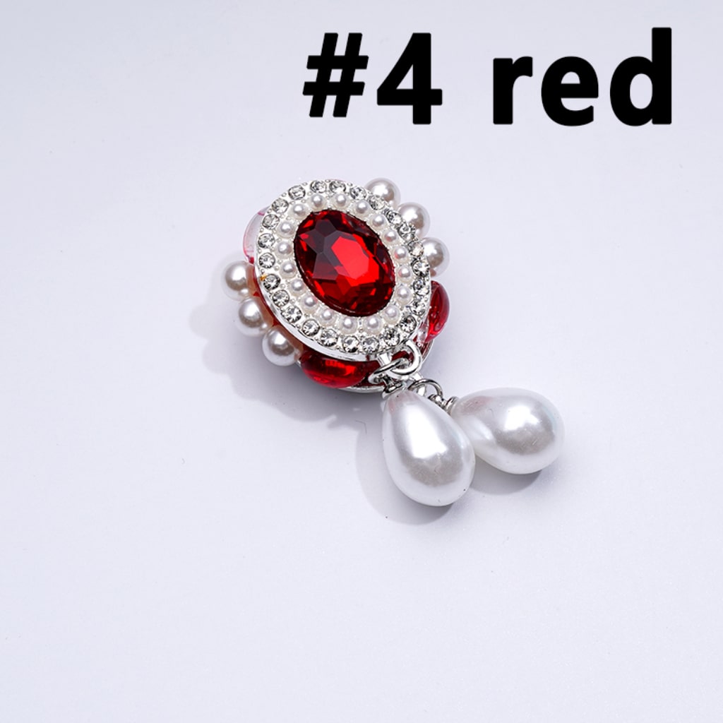 Silver Alloy Delicate Fancy Oval Shape Frame Large Red Rhinestone Inside with Mini Clear Rhinestones White Pearls Pendants Clay Beads, Around 27*48MM
