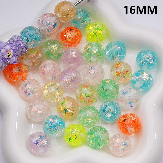 Mini Colorful Star Flakes Confetti Inside Multi-Color Translucent Round Acrylic Beads, 16MM (Single Color is available for 200pcs(Whole bag))