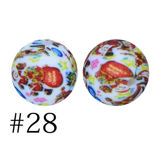 Printed Santa Claus Silicone Beads Number 28