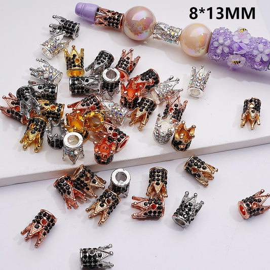 Multi Color Metal Beads with Mini Crown Spacer with Black AB Rhinestones, 8*13 MM (Single Color is available for 100pcs(Whole bag))