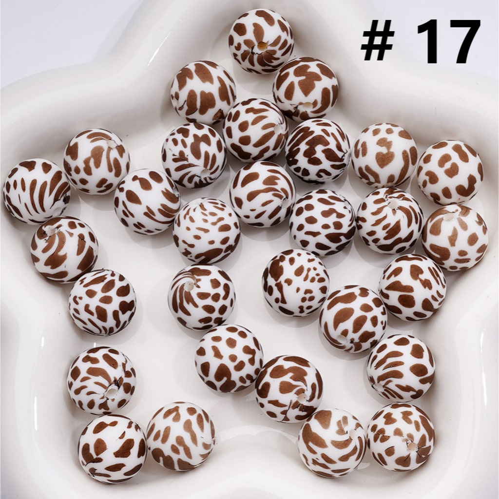 Cow Print Multicolor Design Style Z-00276 Silicone Beads 15MM