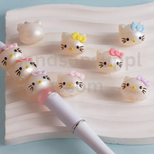Cute Cat Character Head with Bows Vivid Cute Design Around 18x19MM Random Mix Acrylic Beads